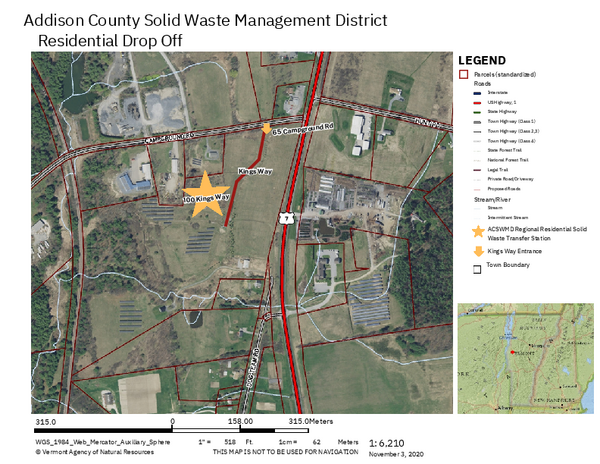 Map of the Addison County Solid Waste Management District Residential Drop-Off. 